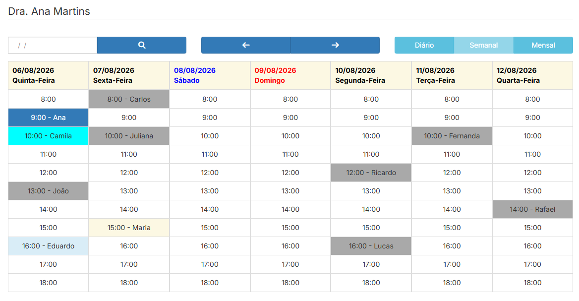 Agenda semanal real do SimpleDoc