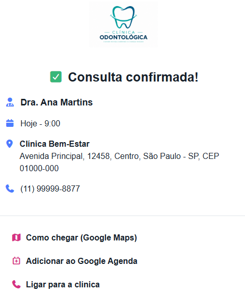 Página real de confirmação de consulta do SimpleDoc